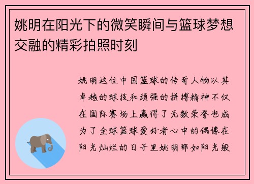 姚明在阳光下的微笑瞬间与篮球梦想交融的精彩拍照时刻